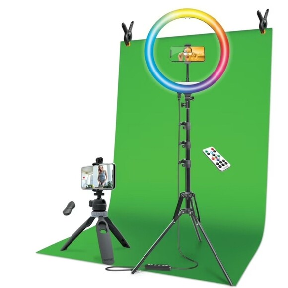 Bower Content Creator Kit with16-inch RGB Ring Light,62" Tripod,Green Screen New - Picture 1 of 9